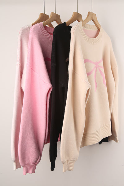Long Sleeve Bow Knit Sweater
