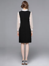 Long Sleeve Contrast Flower Beaded Dress