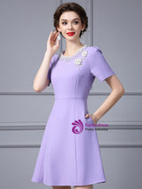 Purple Short Sleeve Mother Of the Brides Dress