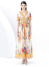 Short Sleeve Printed Short Sleeve Long Dress