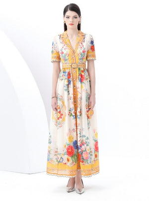 Short Sleeve Printed Short Sleeve Long Dress