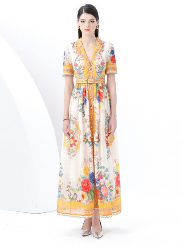 Short Sleeve Printed Short Sleeve Long Dress
