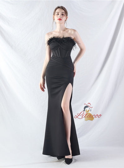 Mermaid Strapless Split Pleats Prom Dress