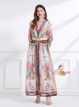 Long Sleeve V-neck Printed Dress