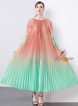 Long Sleeve Print Oversized Pleated Dress