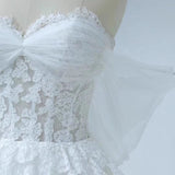 White Tulle Lace Appliques Sweetheart Wedding Dress