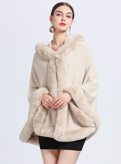 Fur Hooded Shawl Plus Size Loose Cloak Coat
