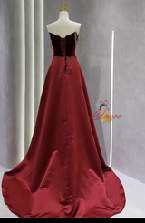 Burgundy Mermaid Sequins Straps Prom Dress