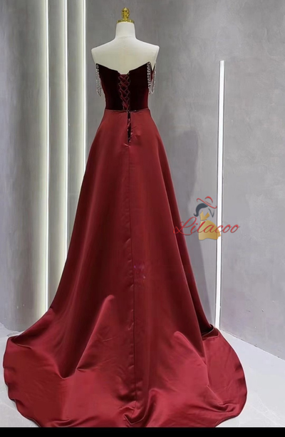 Burgundy Mermaid Sequins Straps Prom Dress