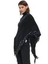 Striped Solid Color Tassel Knitted Cloak Shawl