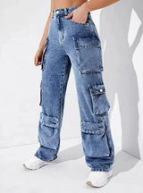 High Waist Flip Pocket Loose Jeans