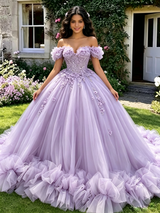 Purple Off the Shoulder Appliques Quinceanera Dress