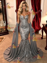Gray Mermaid Sequins Strapless Prom Dress