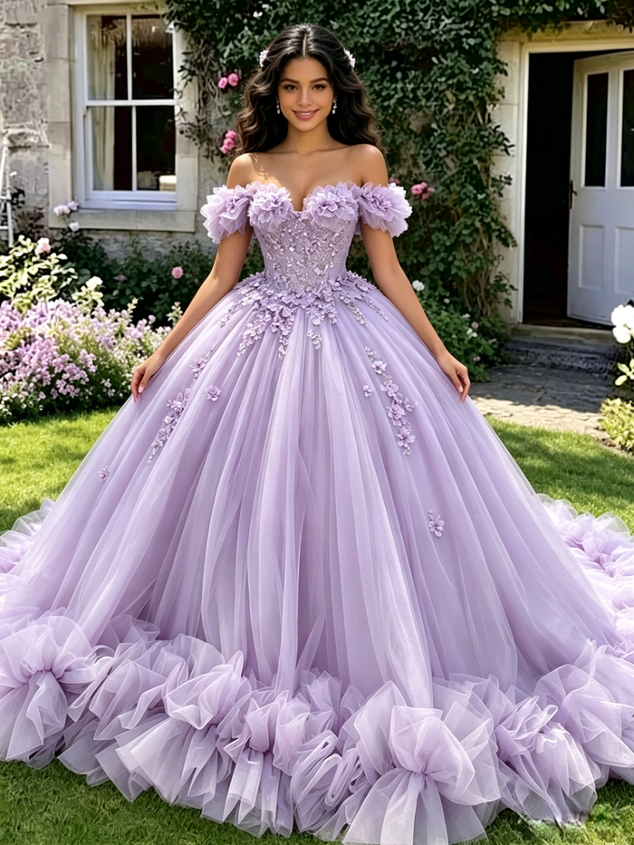 Purple Off the Shoulder Appliques Quinceanera Dress
