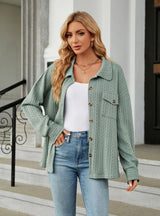 Solid Color Lapel Pocket Long Sleeve Coat