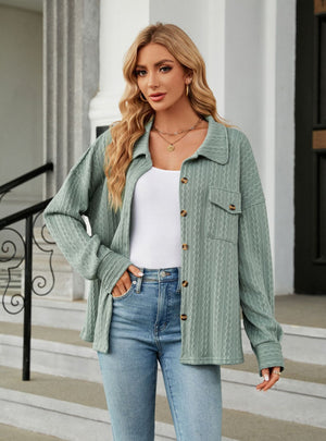 Solid Color Lapel Pocket Long Sleeve Coat