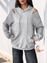 Drawstring Hooded Solid Color Top