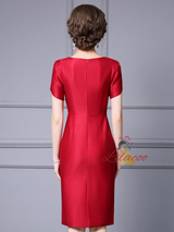 Red Pleats Beading Mother Of The Bride Dress