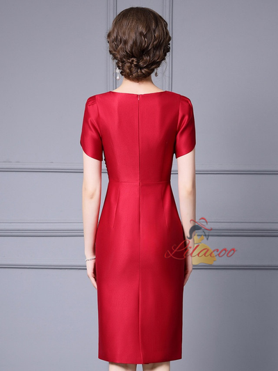 Red Pleats Beading Mother Of The Bride Dress