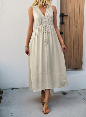 Solid Color V-neck Loose Sleeveless Vest Dress