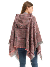 Shaggy Plaid Hooded Cloak Shawl
