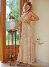 Sexy Sequins One Shoulder Long Dress