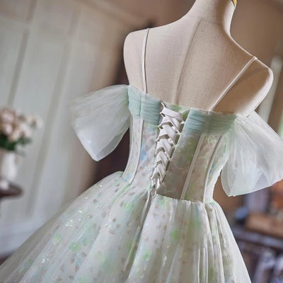 Ligth Green Tulle Straps Sequins Homecoming Dress