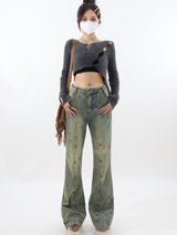 Low Waist Retro Rivet Straight Jeans