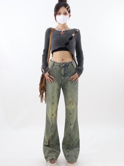 Low Waist Retro Rivet Straight Jeans