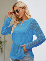 Hollow Loose Round Neck Split Sweater