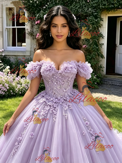 Purple Off the Shoulder Appliques Quinceanera Dress