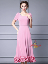 Pink Short Sleeve Mother of the Bride Dress