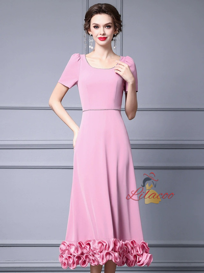 Pink Short Sleeve Mother of the Bride Dress