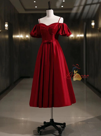 Burgundy Spaghetti Straps Prom Dress