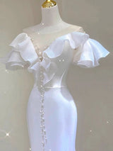 Sexy White Mermaid Pearls Wedding Dress