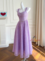 Purple Lace Straps Prom Dress