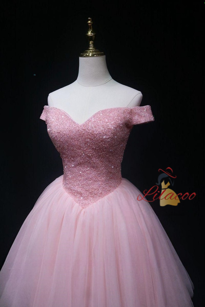 Pink Tulle Off the Shoulder Beading Homecoming Dress