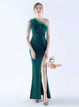 One Shoulder Split Beading Prom Dress