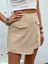 High Waist Short Pocket Solid Color Skirt Pants
