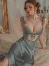 Sexy Backless Solid Color Ice Silk Long Pajamas