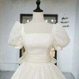 White Organza Short Sleeve Wedding Dress