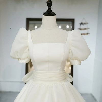 White Organza Short Sleeve Wedding Dress