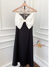 Black and White Stitching Bow Dress