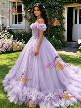 Purple Off the Shoulder Appliques Quinceanera Dress