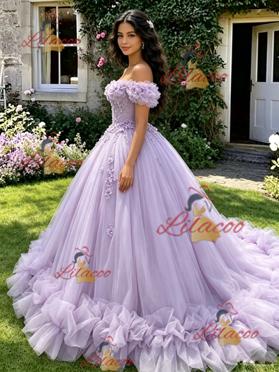 Purple Off the Shoulder Appliques Quinceanera Dress