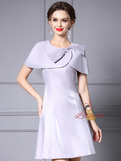 Purple Bow Beading Mother Of The Bride Dress