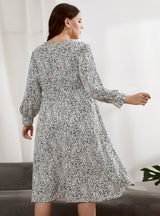 V-neck Long Sleeve Elastic Waist Slim Dress