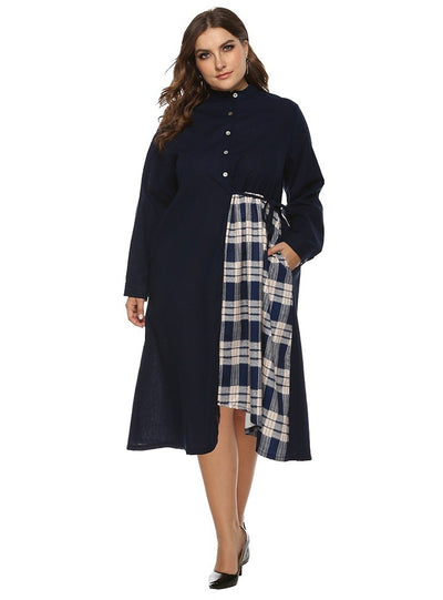 Round Neck Plaid Long Sleeve Dress