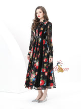 Spliced Wide Swing Printed Long Dress