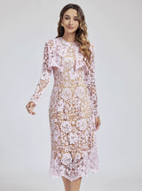 Water-soluble Lace Long Sleeve Heavy Industry Two-piece Suit